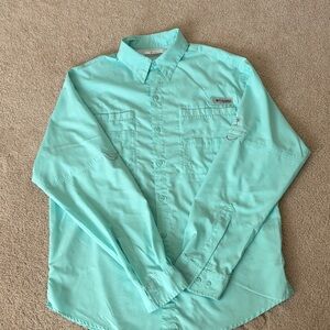 Columbia Light Teal Long-Sleeve Button Front Shirt